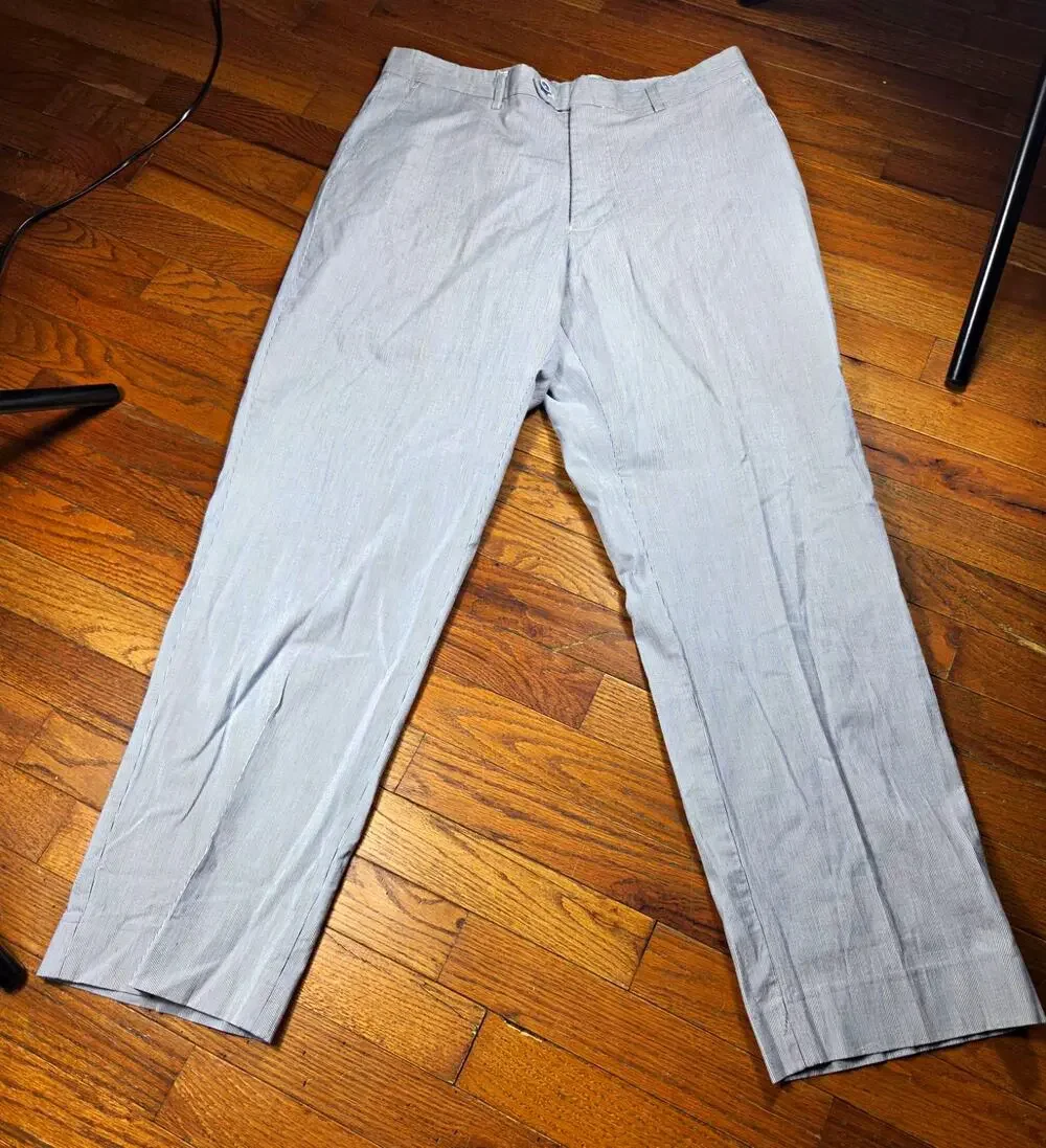 Alan Flusser Mens Pants 34x30 Blue Gray Stripe Cotton Stretch Dress Chino